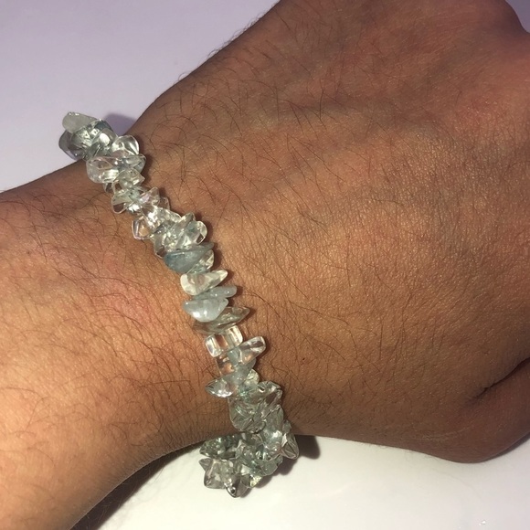 Vtg Sterling & Aquamarine Stone Beaded Bracelet w ‘ Family ‘ Toggle Clasp 7” - Picture 6 of 7